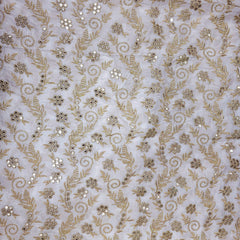 Dyeable Upada Silk Fabric with all over Floral and Vine Pattern with Mirror, Sequin and Zari Work
