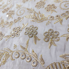 Dyeable Upada Silk Fabric with all over Floral and Vine Pattern with Mirror, Sequin and Zari Work