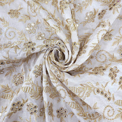 Dyeable Upada Silk Fabric with all over Floral and Vine Pattern with Mirror, Sequin and Zari Work