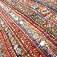 Net Fabric with Multicolor Resham Threadwork, Sequin & Mirror Highlights