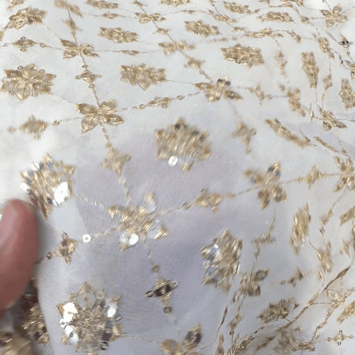 Dyeable Embroidered Georgette Fabric with Floral Mirror Work