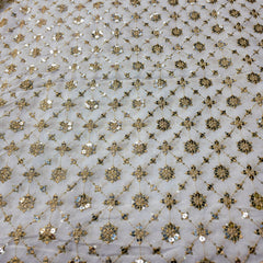 Dyeable Embroidered Georgette Fabric with Floral Mirror Work