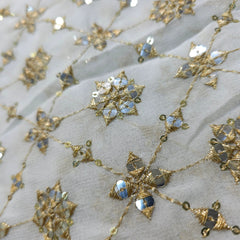 Dyeable Embroidered Georgette Fabric with Floral Mirror Work