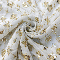 Dyeable Embroidered Georgette Fabric with Floral Mirror Work