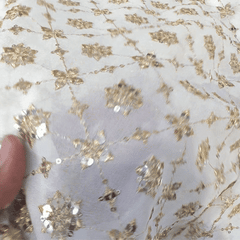Dyeable Embroidered Georgette Fabric with Floral Mirror Work