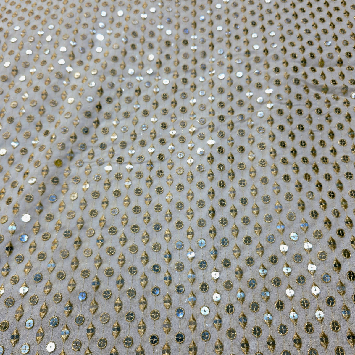 Dyeable Embroidered Georgette Fabric with Tear Drop and Round Mirror Work