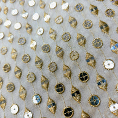 Dyeable Embroidered Georgette Fabric with Tear Drop and Round Mirror Work