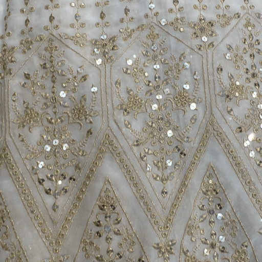 Dyeable Embroidered Georgette Mirror Work Fabric with Border (Daman)