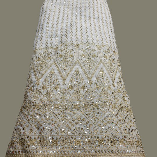 Dyeable Embroidered Georgette Mirror Work Fabric with Border (Daman)