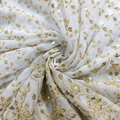 Dyeable Embroidered Georgette Mirror Work Fabric with Border (Daman)