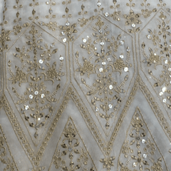 Dyeable Embroidered Georgette Mirror Work Fabric with Border (Daman)
