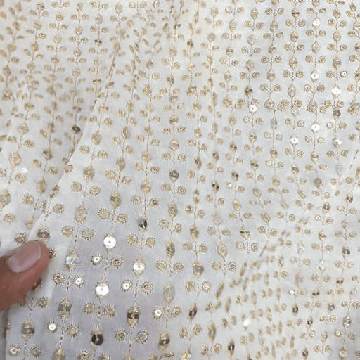 Dyeable Embroidered Georgette Fabric with Eye shaped mirror motifs