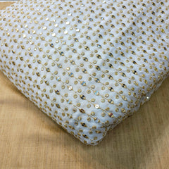 Dyeable Embroidered Georgette Fabric with Eye shaped mirror motifs