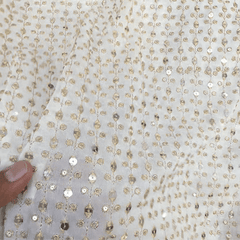 Dyeable Embroidered Georgette Fabric with Eye shaped mirror motifs