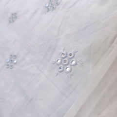 Dyeable Embroidered Cotton Fabric with Floral Mirror Work