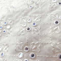 Dyeable Embroidered Georgette Fabric with Geometric Mirror Work and Leaf Threadwork