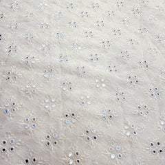 Dyeable Embroidered Georgette Fabric with Geometric Mirror Work and Leaf Threadwork