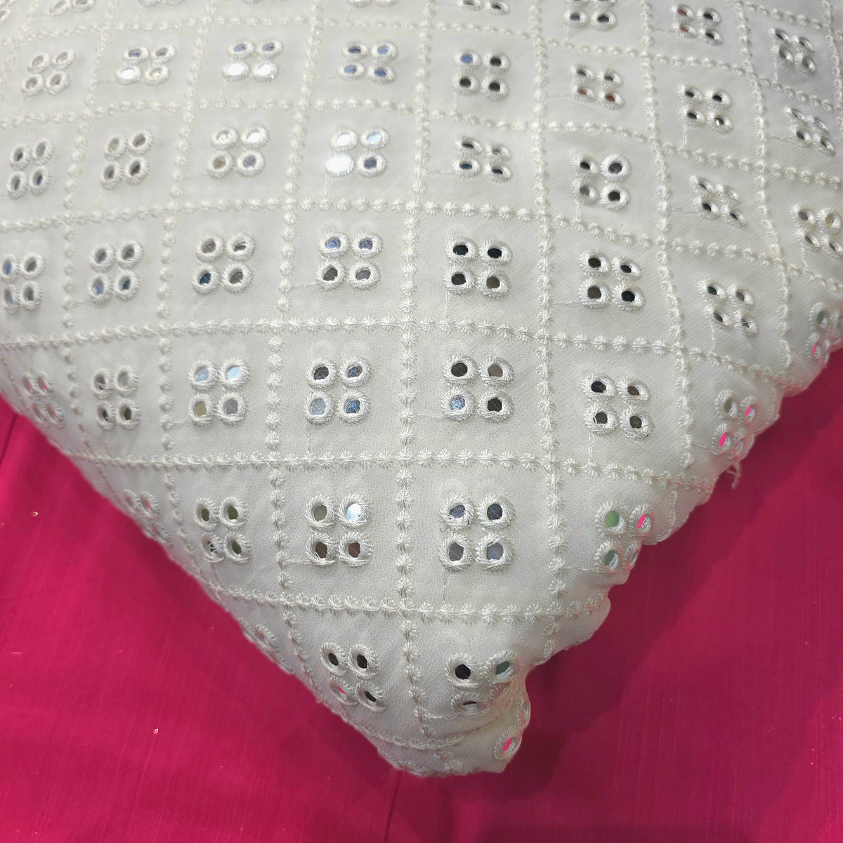 Dyeable Embroidered Georgette Fabric with Geometric Mirror Work