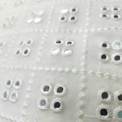 Dyeable Embroidered Georgette Fabric with Geometric Mirror Work