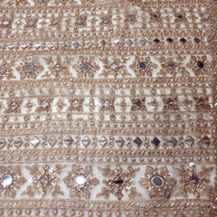 Dyeable Embroidered Georgette Fabric with Geometric Mirror Work