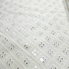 Dyeable Embroidered Georgette Fabric with Geometric Mirror Work