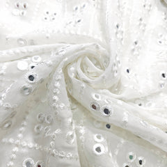 Dyeable Embroidered Georgette Fabric with Geometric Mirror Work
