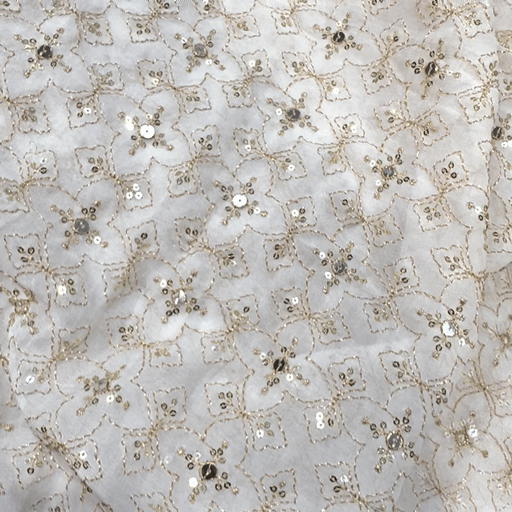 Dyeable Embroidered Georgette Fabric with Mirror work and Golden Zari Work