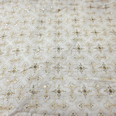 Dyeable Embroidered Georgette Fabric with Mirror work and Golden Zari Work