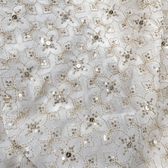 Dyeable Embroidered Georgette Fabric with Mirror work and Golden Zari Work