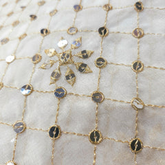 Dyeable Embroidered Georgette Fabric with Mirror work and Golden Floral Zari Work