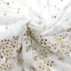 Dyeable Embroidered Georgette Fabric with Mirror Work and Heavy Border in Daman