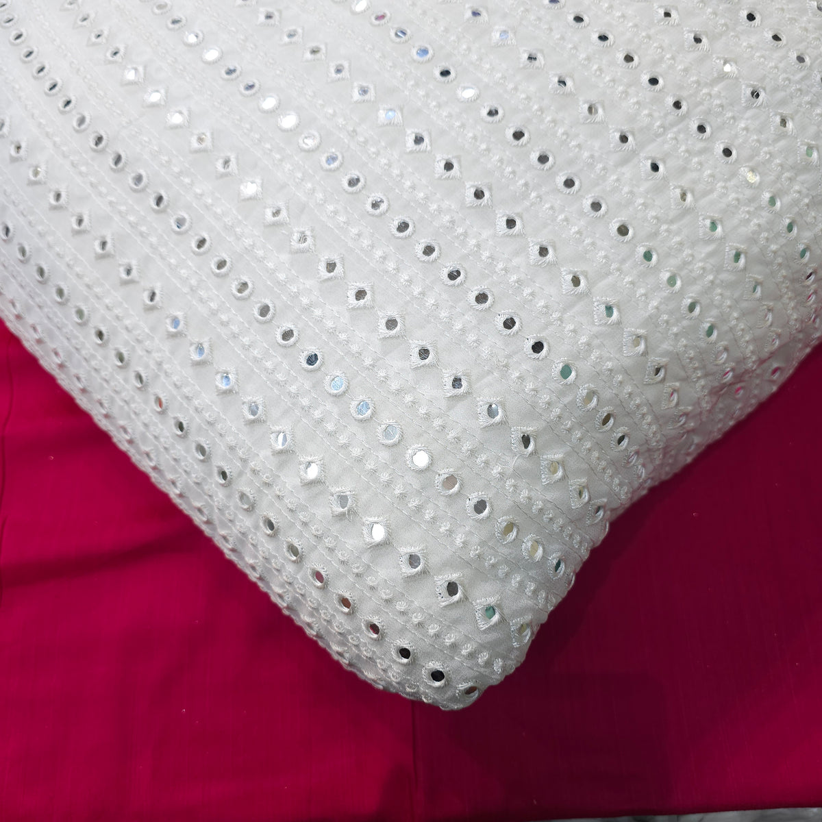 Dyeable Georgette Fabric with Linear Mirror Work