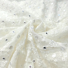 Dyeable Mirror Work on Georgette Fabric with Floral Work