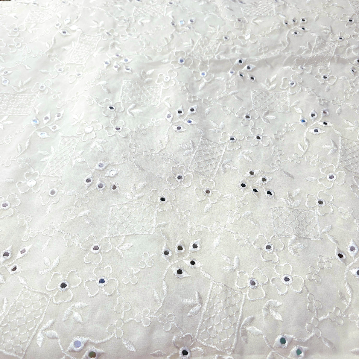 Dyeable Mirror Work on Georgette Fabric with Floral & Geometric Work