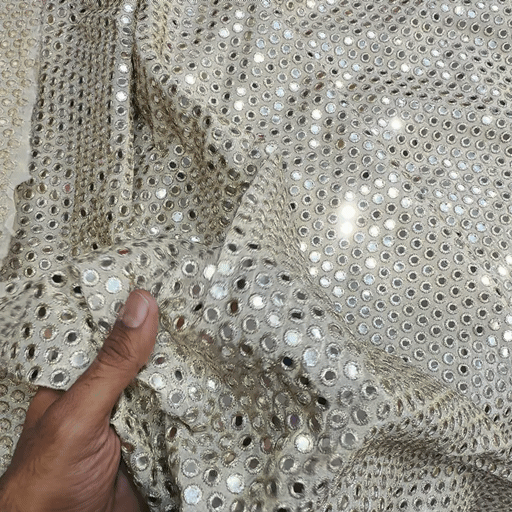 Dyeable Shimmer Tissue Fabric with all over Mirror Work
