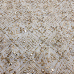 Sheesh-Aura Dyeable Georgette Fabric with Diamond Grids Mirror, Sequin and Zari Work