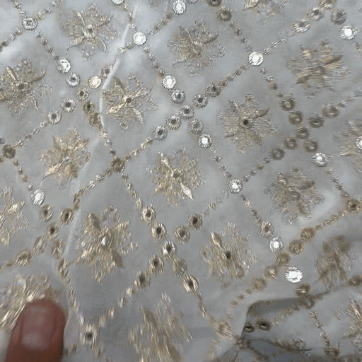 Sheesh-Aura Dyeable Georgette Fabric with Diamond Grids Mirror, Sequin and Zari Work