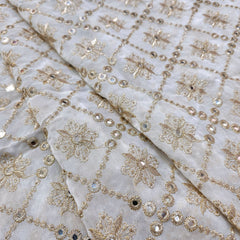 Sheesh-Aura Dyeable Georgette Fabric with Diamond Grids Mirror, Sequin and Zari Work