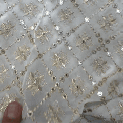 Sheesh-Aura Dyeable Georgette Fabric with Diamond Grids Mirror, Sequin and Zari Work