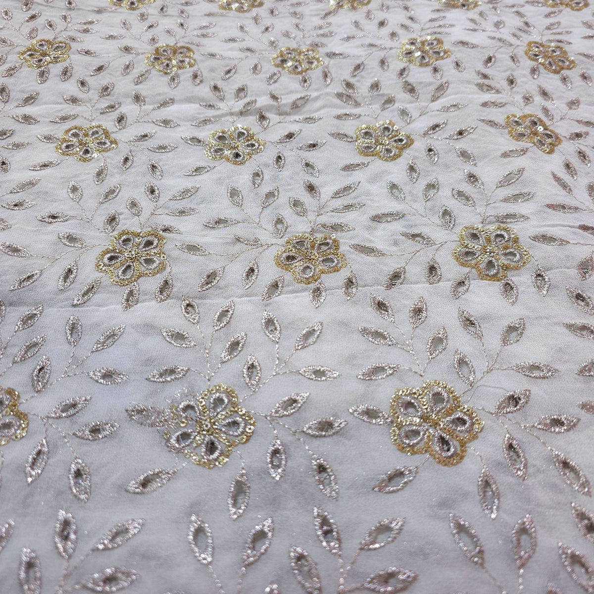Dyeable Georgette Fabric with Floral Cutwork with Sequin & Zari Work