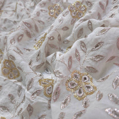 Dyeable Georgette Fabric with Floral Cutwork with Sequin & Zari Work