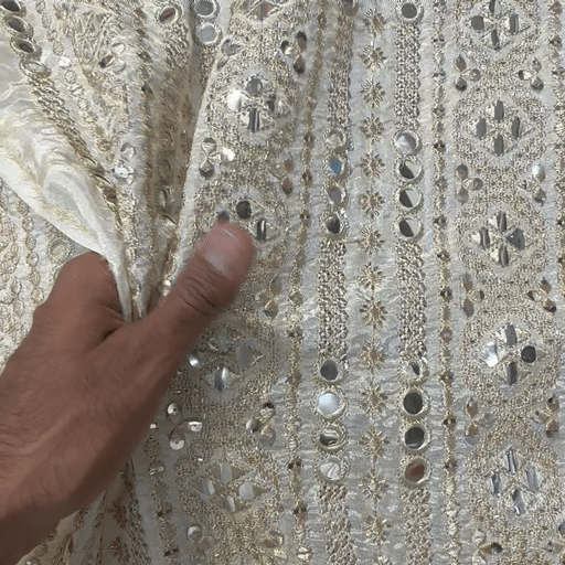 Dyeable Shimmer Tissue with Linear Mirror, Zari & Sequin Work