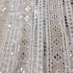 Dyeable Organza with Linear Mirror, Zari & Sequin Work