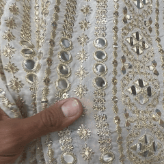 Dyeable Organza with Linear Mirror, Zari & Sequin Work