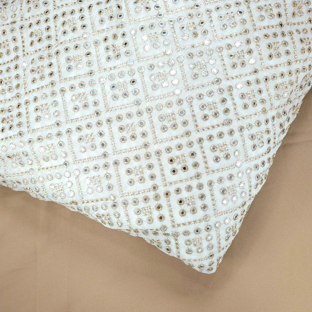 Sheesh-Aura Dyeable Georgette Fabric with Diamond Grids Mirror Work and Zari Work