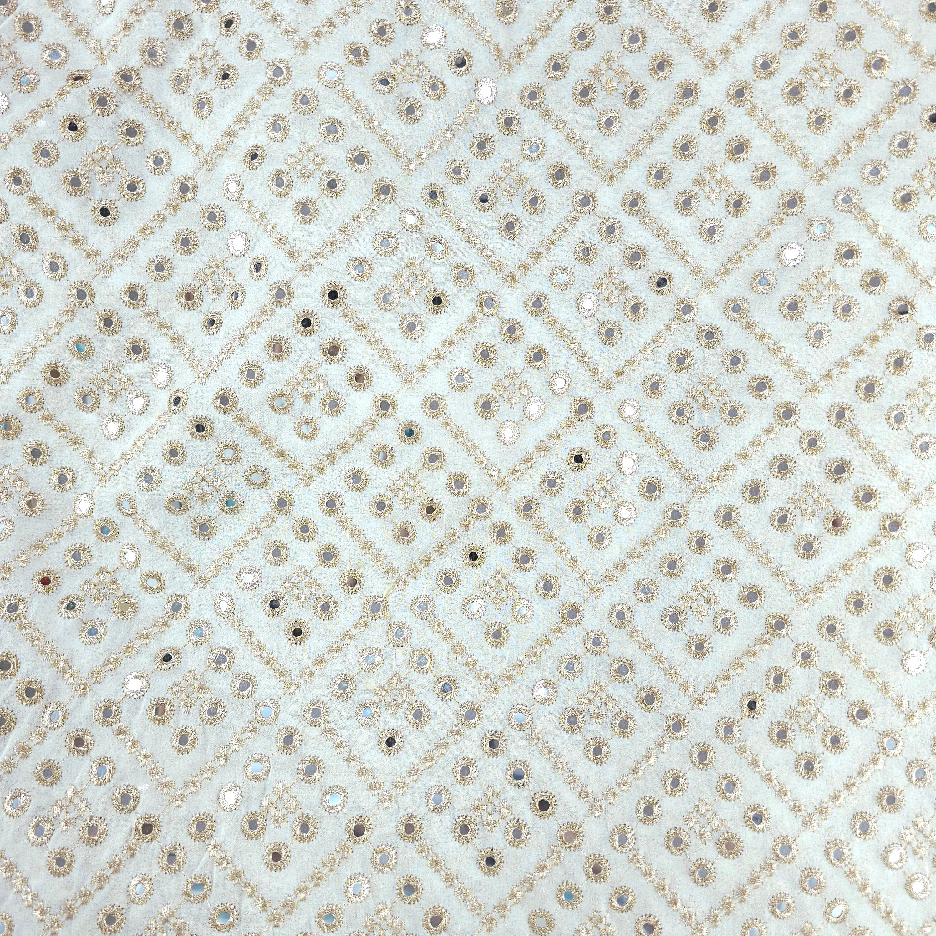 Sheesh-Aura Dyeable Georgette Fabric with Diamond Grids Mirror Work and Zari Work