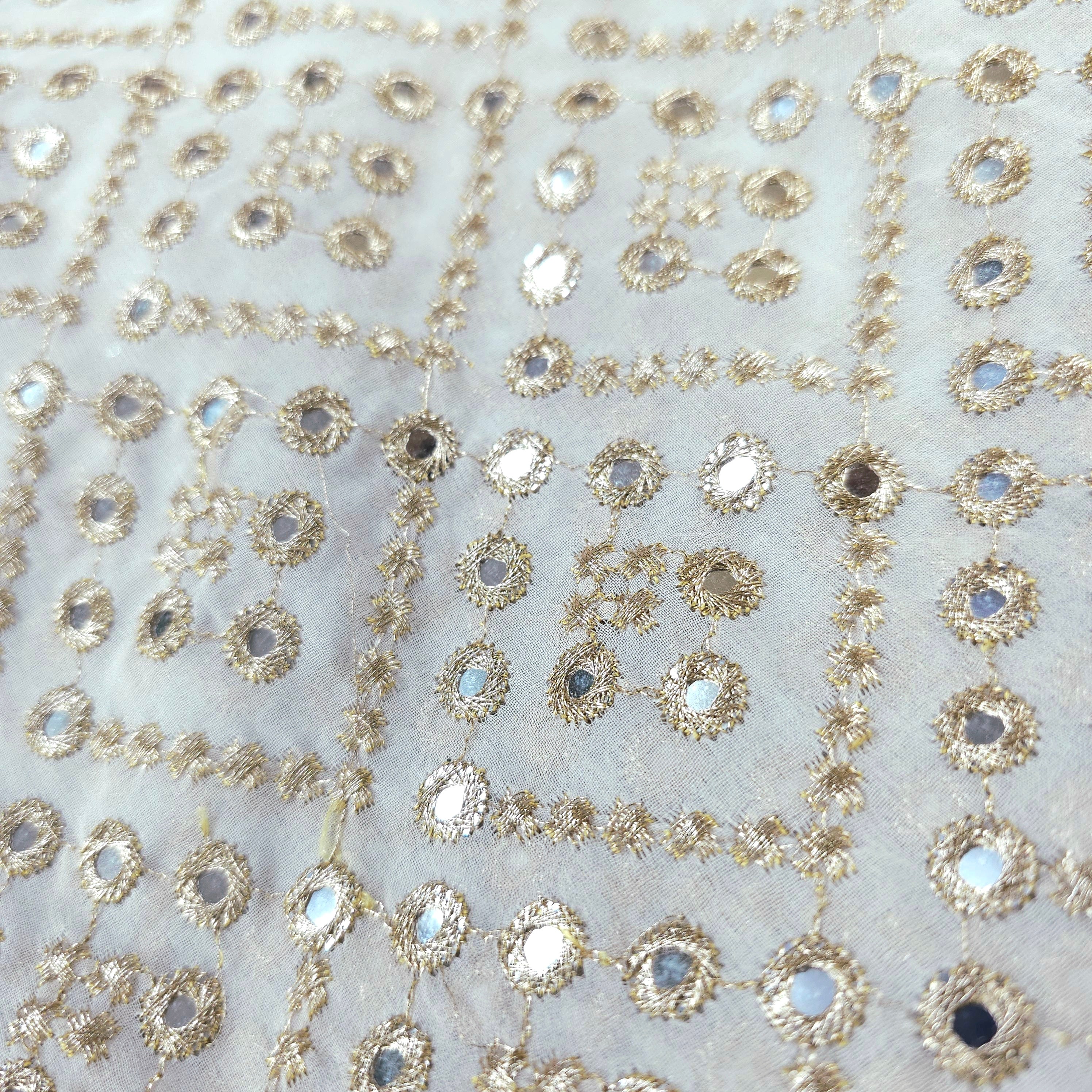 Sheesh-Aura Dyeable Georgette Fabric with Diamond Grids Mirror Work and Zari Work