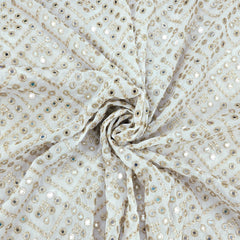 Sheesh-Aura Dyeable Georgette Fabric with Diamond Grids Mirror Work and Zari Work
