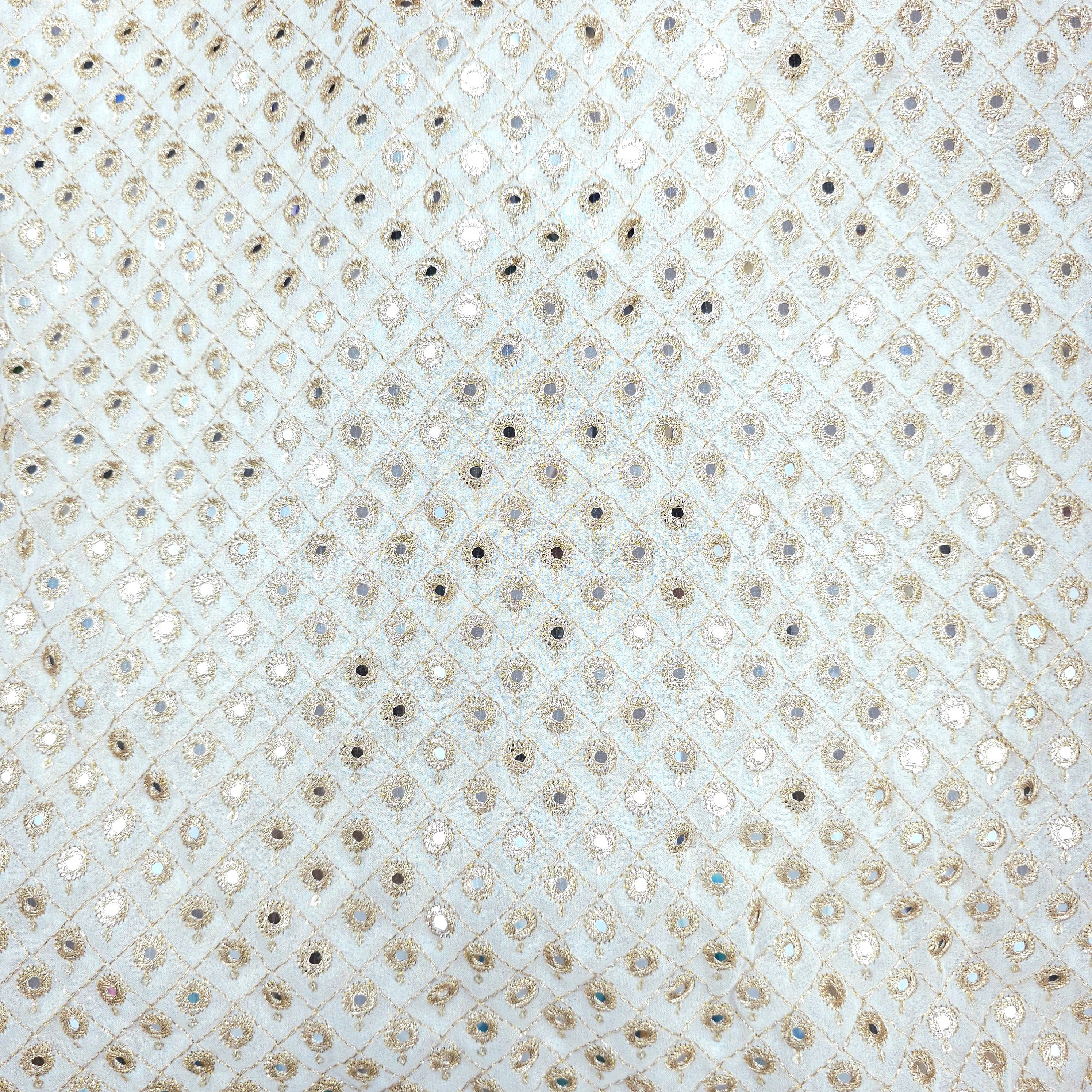 Sheesh-Aura  Dyeable Georgette Fabric Grid Mirror Work and Zari Work