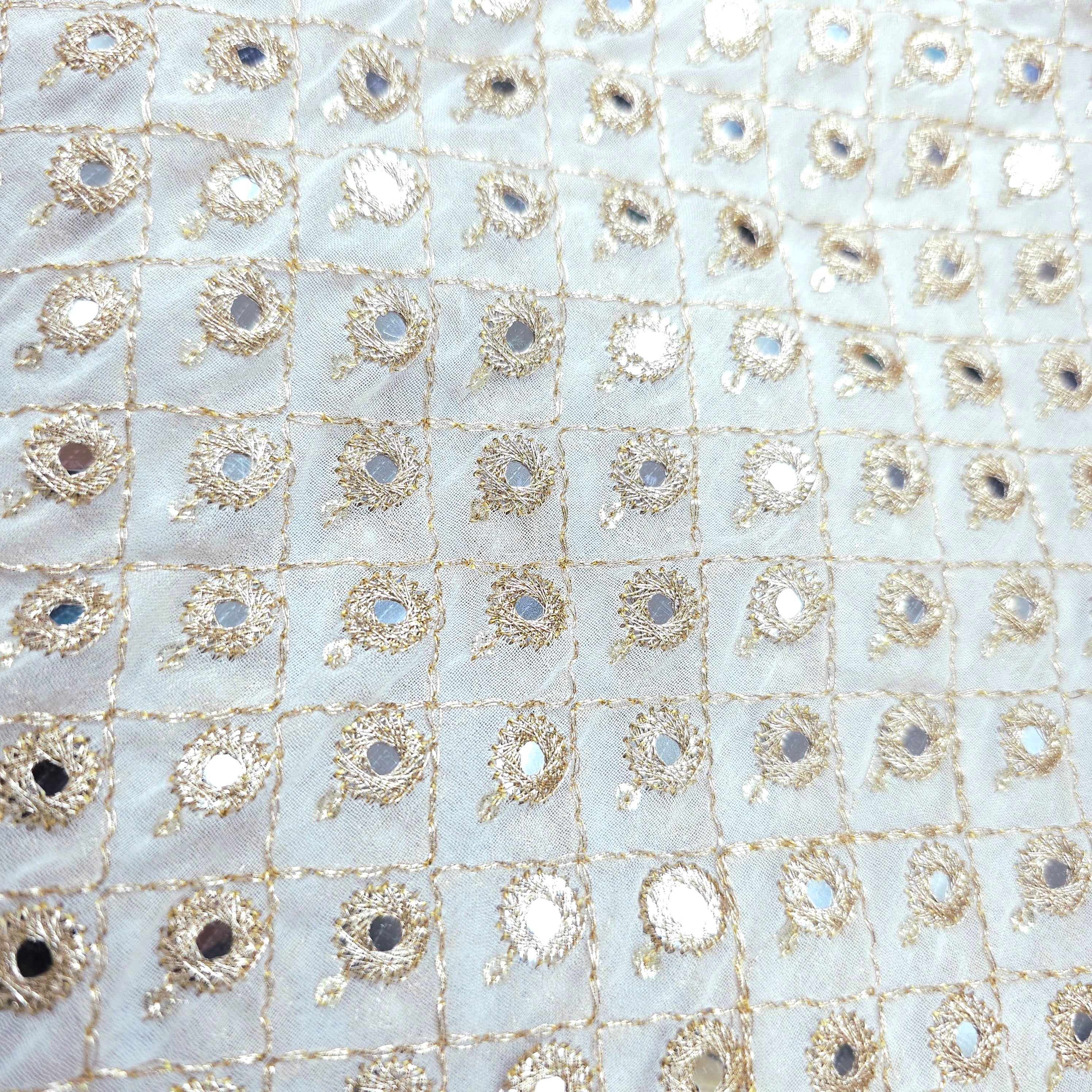 Sheesh-Aura  Dyeable Georgette Fabric Grid Mirror Work and Zari Work